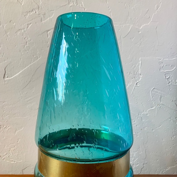 Dara International -- Italian Handblown Blue Glass Vase w/ Brass Band -- 13" - Picture 10 of 15
